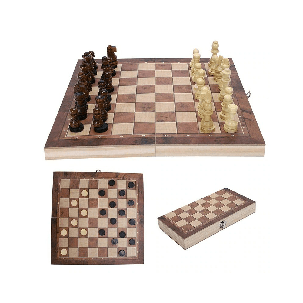 Jeux de société en bois massif : échecs, dame, backgammon