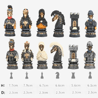 tailles des pièces squelettes d'échecs
