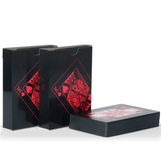 cartes de poker rouge argent et noires en plastique