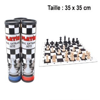 Jeu d'échecs enroulé blanc et noir de 35 x 35 cm